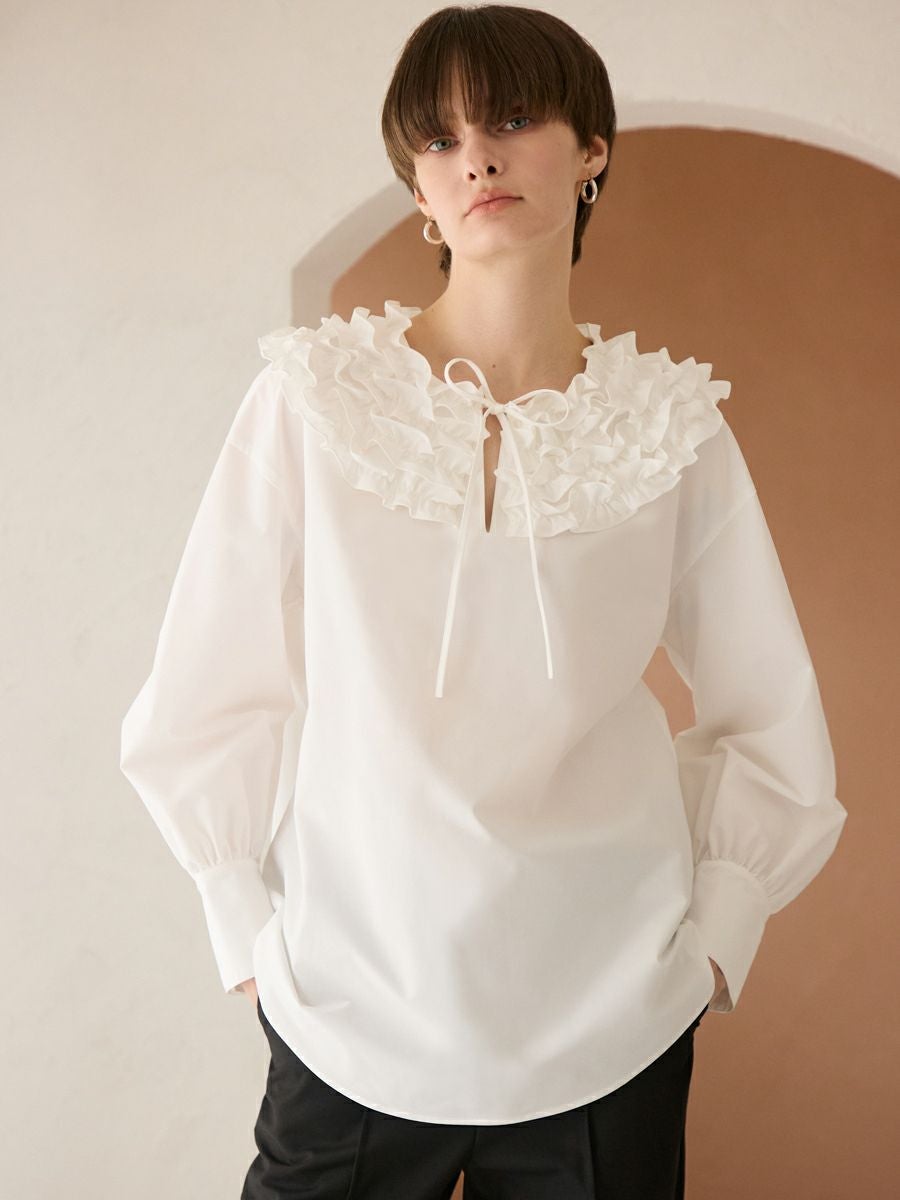 MILLEFEUILLE COLLAR BLOUSE（WHITE） | romile