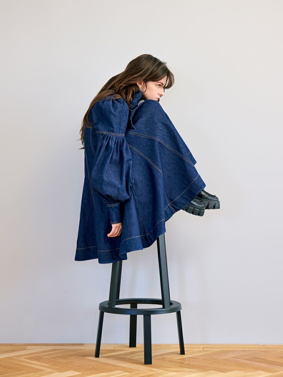 【romile】　デニムサーキュラーワンピース ネックリボン付 ラインワンピース DENIM CIRCULAR ONE-PIECE（INDIGO） | romile