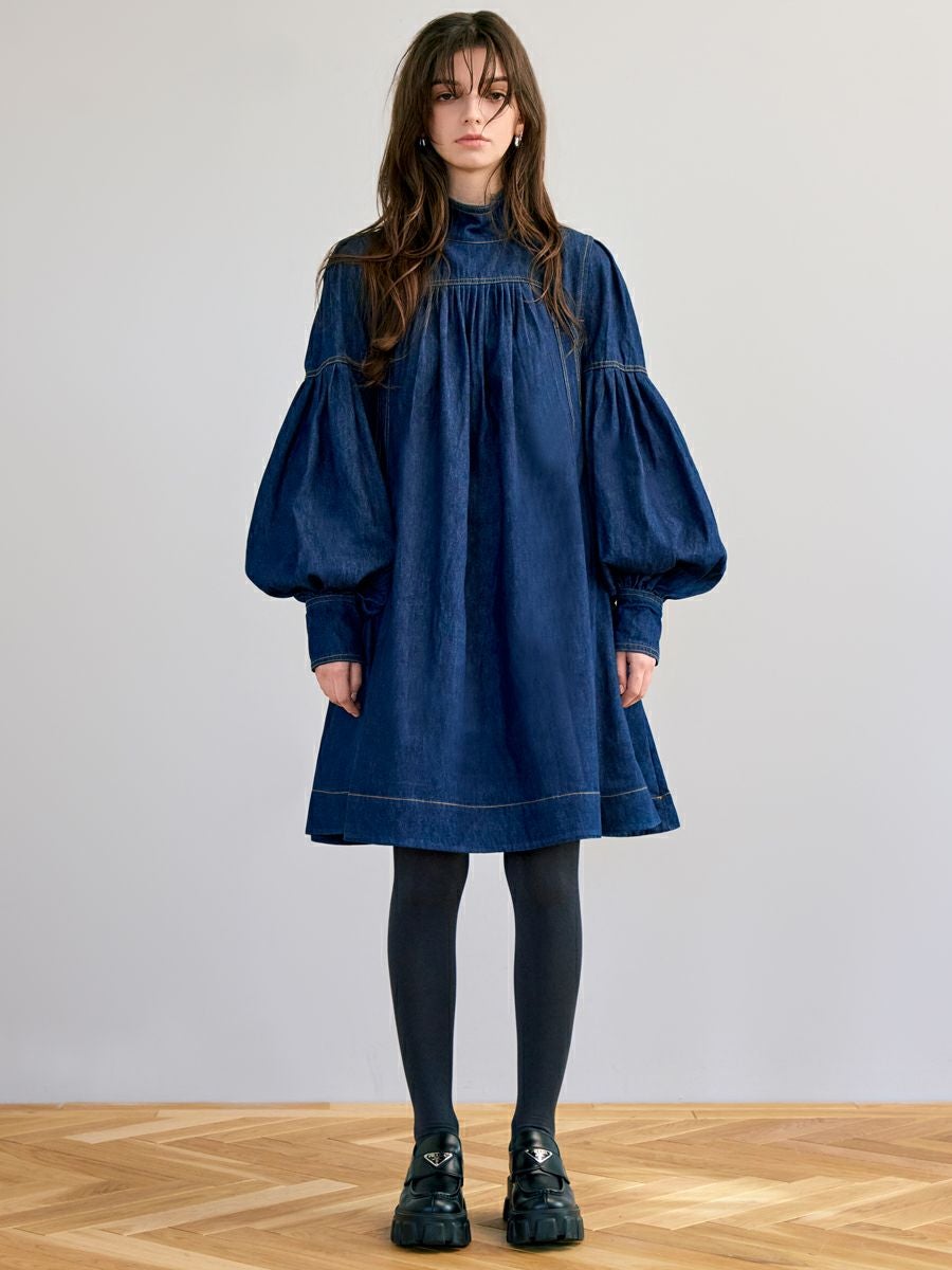 【romile】デニムサーキュラーワンピース ネックリボン付 ラインワンピース DENIM CIRCULAR ONE-PIECE（INDIGO） | romile