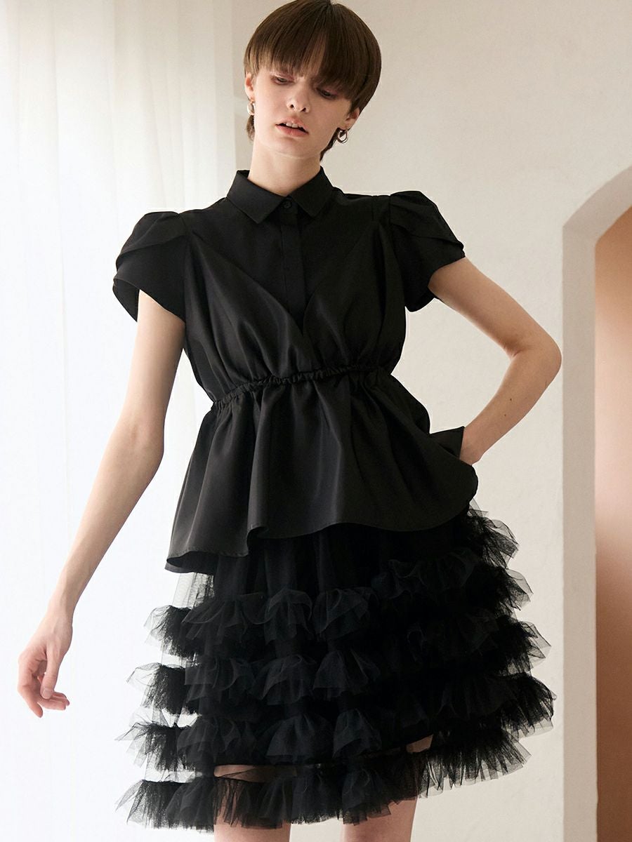 L'Appartement Tulle Blouse ブラック フリー TULIP BLOUSE（BLACK） | romile