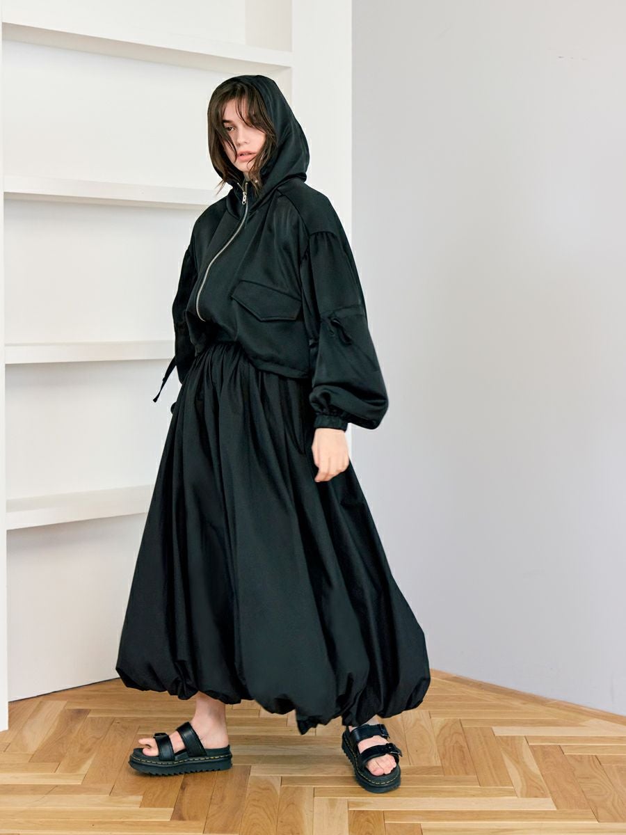 BALLOON CROPPED BLOUSON（BLACK） | romile
