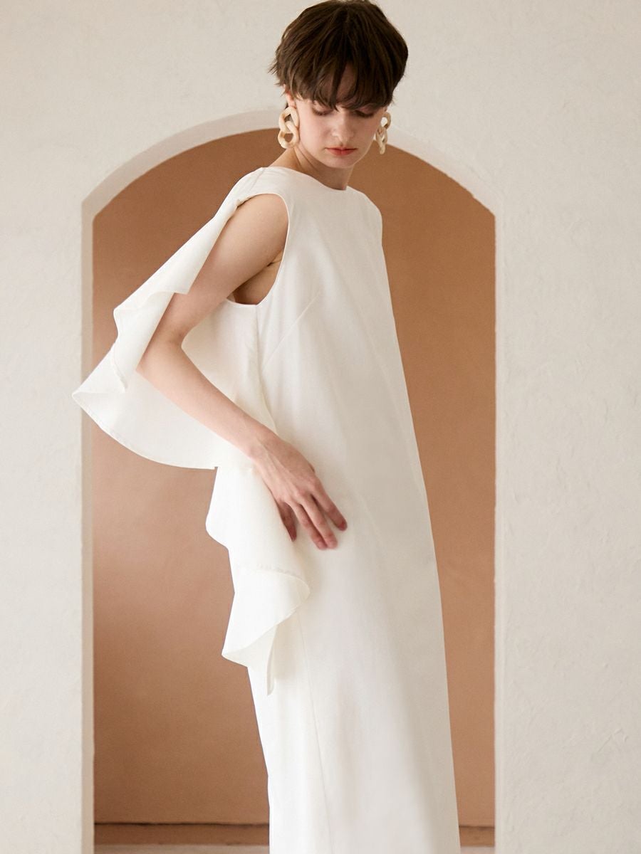 FRILL ASYMMETRY ONE-PIECE（WHITE） | romile