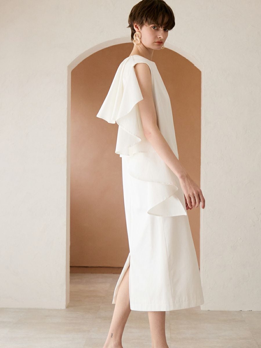 FRILL ASYMMETRY ONE-PIECE（WHITE） | romile