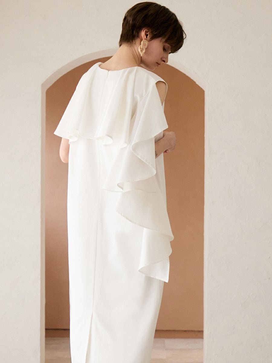 FRILL ASYMMETRY ONE-PIECE（WHITE） | romile