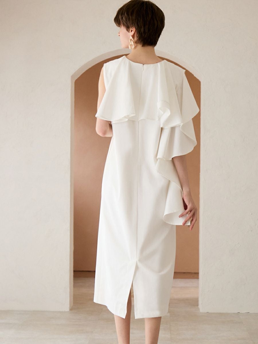 FRILL ASYMMETRY ONE-PIECE（WHITE） | romile