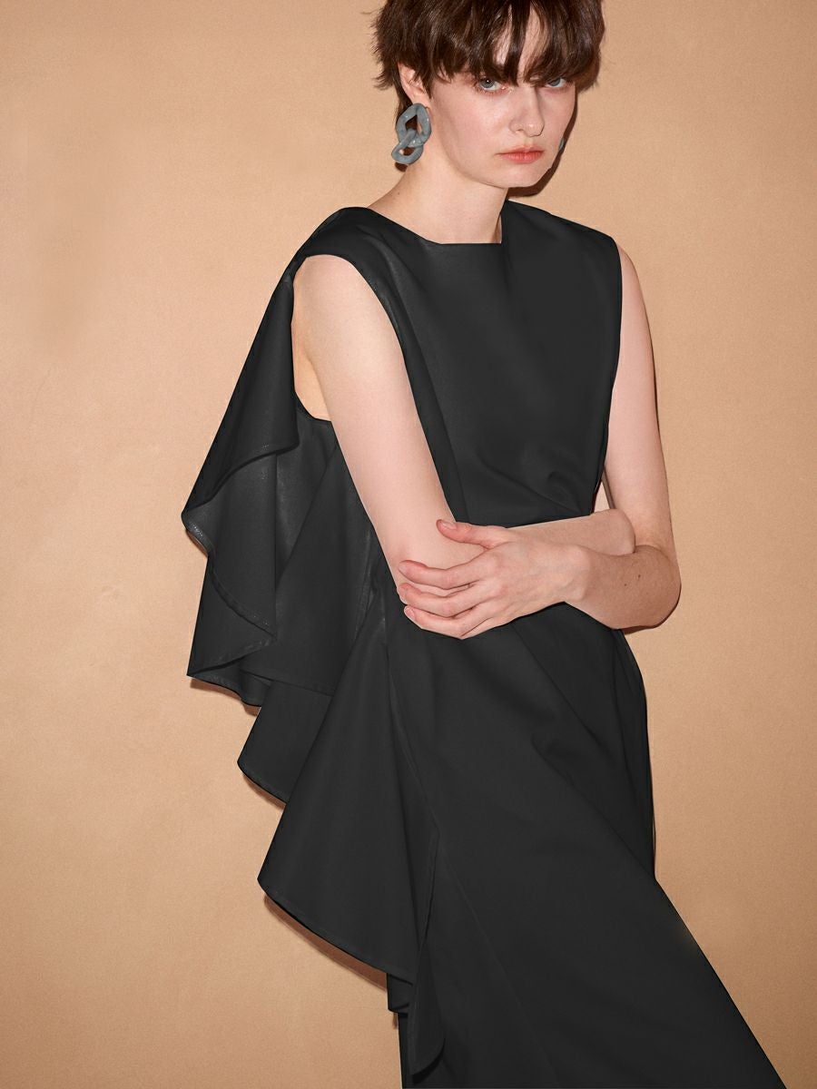 り*り様 frill sleeves one piece サイズS 黒 +トート FRILL ASYMMETRY ONE-PIECE（BLACK） | romile